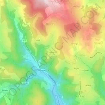 Mapa topográfico Montron, altitude, relevo