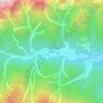 Mapa topográfico Pesariis, altitude, relevo