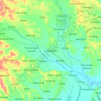 Mapa topográfico Cabatuan, altitude, relevo