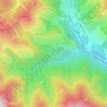 Mapa topográfico Les Condamines, altitude, relevo