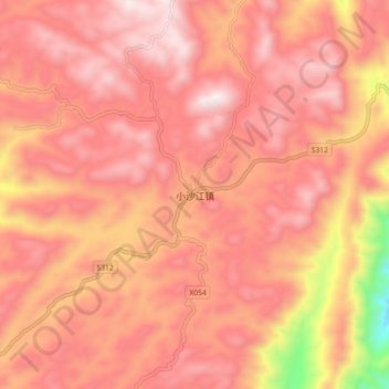 Mapa topográfico 小沙江镇, altitude, relevo