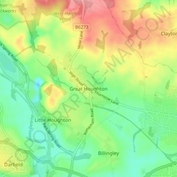 Mapa topográfico Great Houghton, altitude, relevo