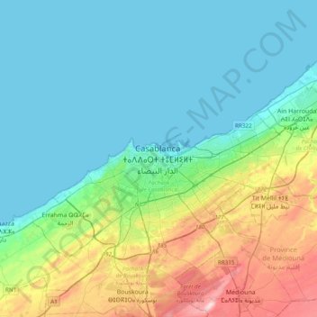 Mapa topográfico Casablanca, altitude, relevo
