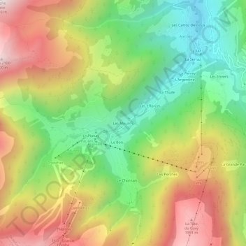 Mapa topográfico Les Moulins, altitude, relevo