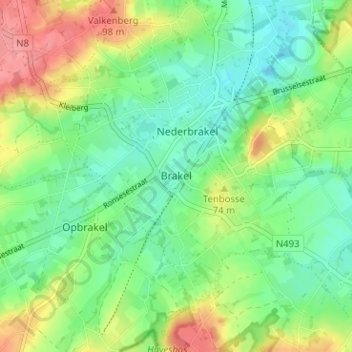 Mapa topográfico Brakel, altitude, relevo