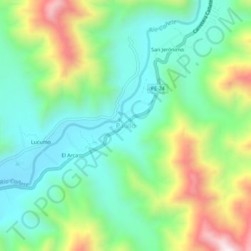 Mapa topográfico Paullo, altitude, relevo