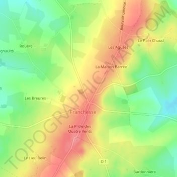 Mapa topográfico Domaine Neuf, altitude, relevo