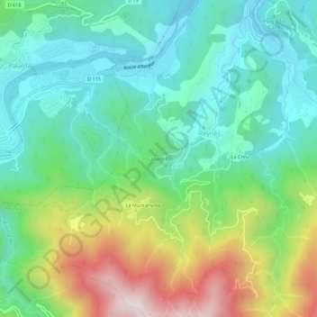Mapa topográfico Canadells, altitude, relevo