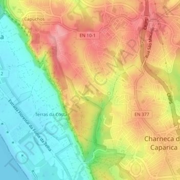 Mapa topográfico Quinta do Robalo, altitude, relevo
