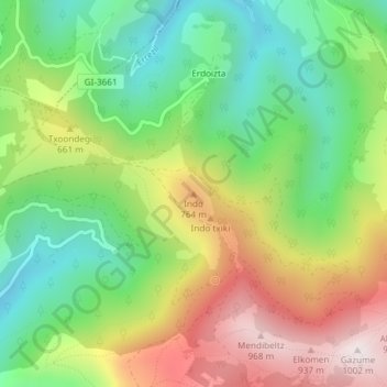 Mapa topográfico Indo, altitude, relevo
