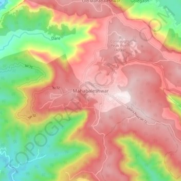 Mapa topográfico Mahabaleshwar, altitude, relevo