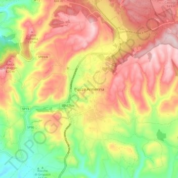 Mapa topográfico Piazza Armerina, altitude, relevo