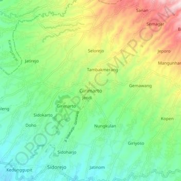 Mapa topográfico Girimarto, altitude, relevo