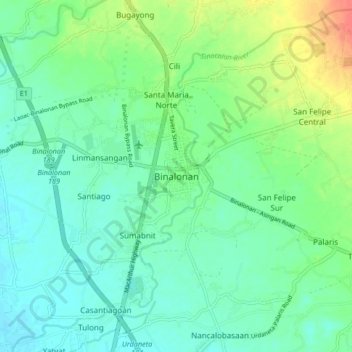 Mapa topográfico Binalonan, altitude, relevo