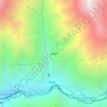 Mapa topográfico Linday, altitude, relevo