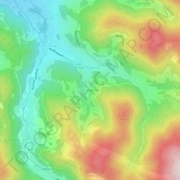 Mapa topográfico Les Grand Prés, altitude, relevo