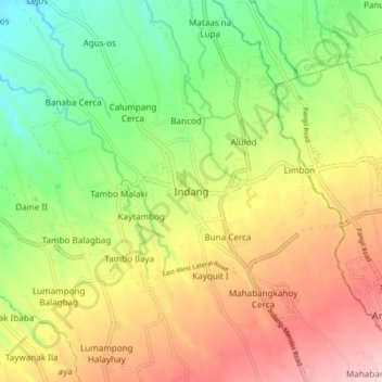 Mapa topográfico Indang, altitude, relevo