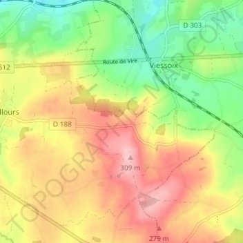Mapa topográfico La Vautrie, altitude, relevo