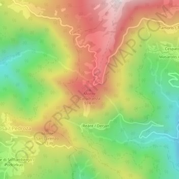 Mapa topográfico Monte Caludranza, altitude, relevo