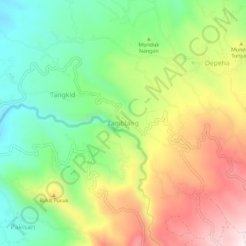 Mapa topográfico Tamblang, altitude, relevo