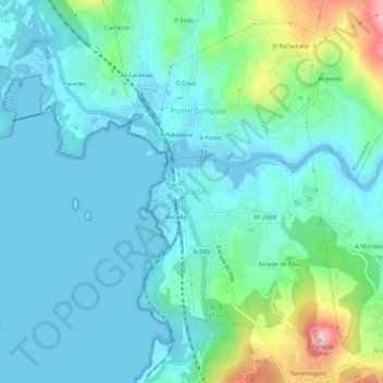 Mapa topográfico Arcade, altitude, relevo