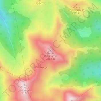 Mapa topográfico Monte della Corte, altitude, relevo
