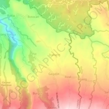 Mapa topográfico Isabang, altitude, relevo