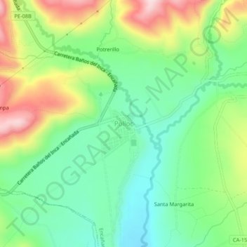 Mapa topográfico Polloc, altitude, relevo