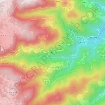 Mapa topográfico Orfeuille, altitude, relevo