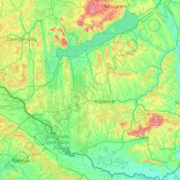 Mapa topográfico Somogy vármegye, altitude, relevo
