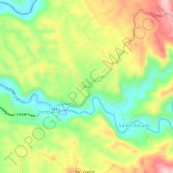 Mapa topográfico Obat, altitude, relevo
