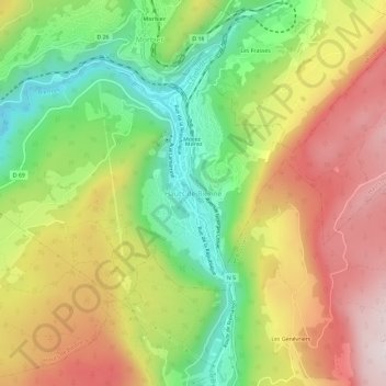 Mapa topográfico Hauts de Bienne, altitude, relevo