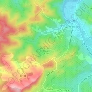 Mapa topográfico Pech Sainte-Marie, altitude, relevo