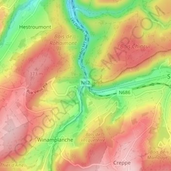 Mapa topográfico Marteau, altitude, relevo