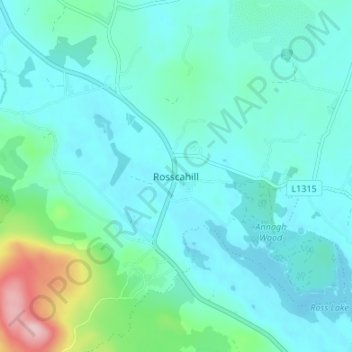 Mapa topográfico Rosscahill, altitude, relevo