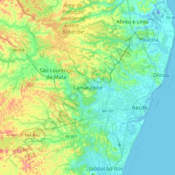 Mapa topográfico Camaragibe, altitude, relevo