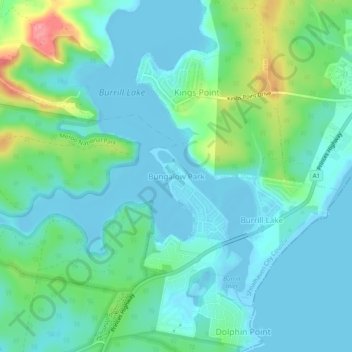 Mapa topográfico Bungalow Park, altitude, relevo