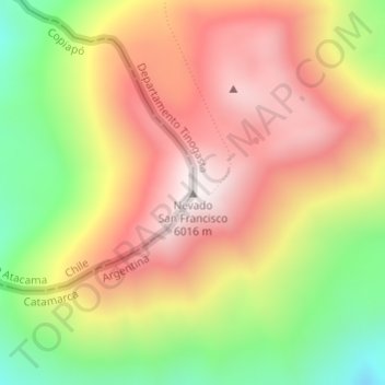 Mapa topográfico Nevado San Francisco, altitude, relevo