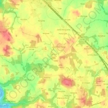 Mapa topográfico Keroual, altitude, relevo