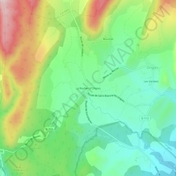 Mapa topográfico Le Rocher d'Ongles, altitude, relevo