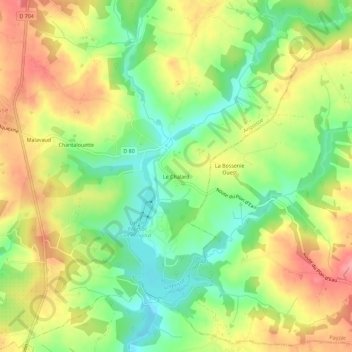 Mapa topográfico Le Chalard, altitude, relevo