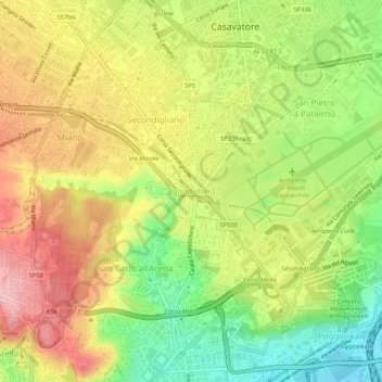 Mapa topográfico Capodichino, altitude, relevo