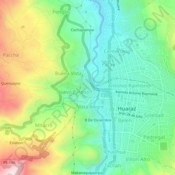 Mapa topográfico Los Olivos, altitude, relevo