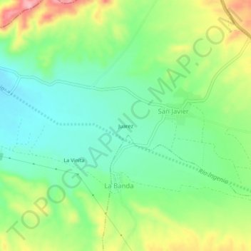 Mapa topográfico Juarez, altitude, relevo