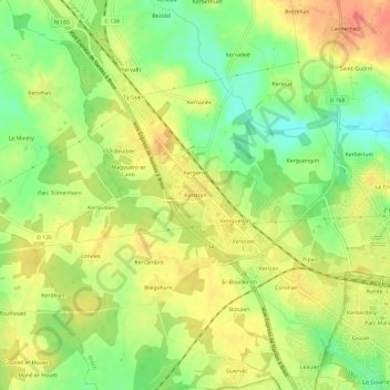 Mapa topográfico Kerstran, altitude, relevo