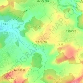Mapa topográfico Reinange, altitude, relevo