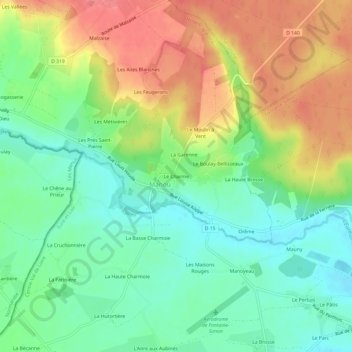 Mapa topográfico Le Charme, altitude, relevo