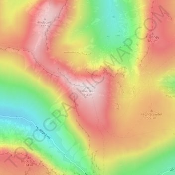Mapa topográfico Dale Head, altitude, relevo