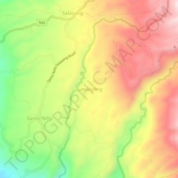 Mapa topográfico Tumanding, altitude, relevo
