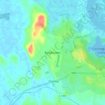 Mapa topográfico Ballybrown, altitude, relevo